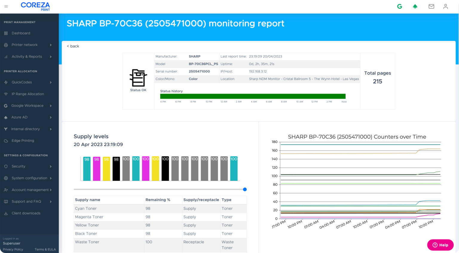 Cloud based printer monitoring